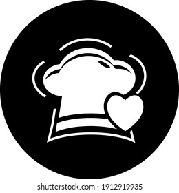 Chef hat icon. chef hat love, chef hat time icon with vector illustration and flat design. two color, circle background, black, white, color circle icon.