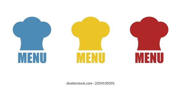 icono de sombrero chef, menú sobre fondo blanco, ilustración vectorial