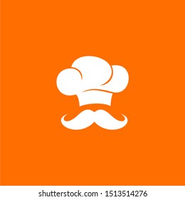 Chef hat icon with mustache flat design