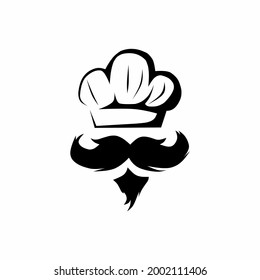 chef hat icon with mustache, logo and symbol, vector illustration