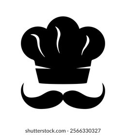 Chef hat icon with mustache. Vector illustration isolated on white background
