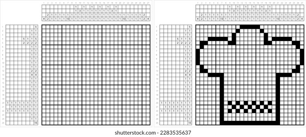 Chef Hat Icon Nonogram Pixel Art, Traditional, Tall, Pleated Chef’s Hat, Chef Toque, Vector Art Illustration, Logic Puzzle Game Griddlers, Pic-A-Pix, Picture Paint By Numbers, Picross