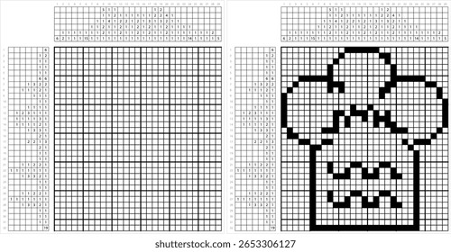 Chef Hat Icon Nonogram Pixel Art, Traditional, Tall, Pleated Chef’s Hat, Chef Toque, Vector Art Illustration, Logic Puzzle Game Griddlers, Pic-A-Pix, Picture Paint By Numbers, Picross