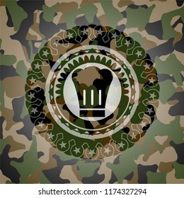 chef hat icon on camouflage texture