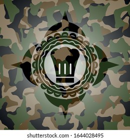 chef hat icon on camouflaged pattern