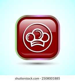 Chef hat icon on a glossy red rounded square symbol illustration
