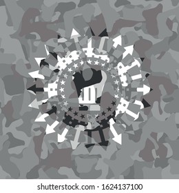 chef hat icon on grey camouflage texture