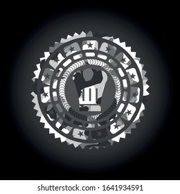 chef hat icon on grey camouflage texture