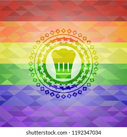 chef hat icon on mosaic background with the colors of the LGBT flag