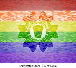 chef hat icon on mosaic background with the colors of the LGBT flag