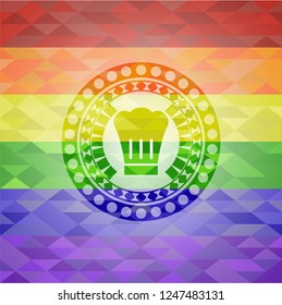 chef hat icon on mosaic background with the colors of the LGBT flag