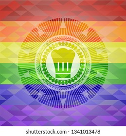 chef hat icon on mosaic background with the colors of the LGBT flag