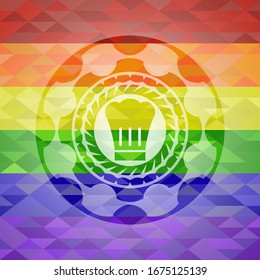 chef hat icon on mosaic background with the colors of the LGBT flag
