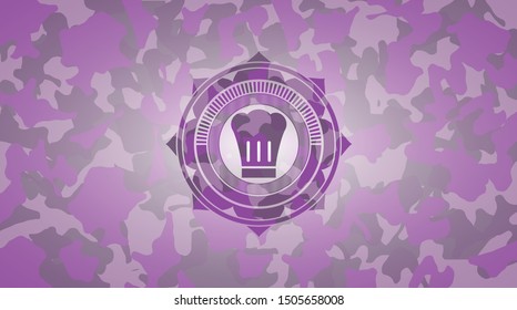 chef hat icon on pink camouflage texture