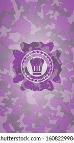 chef hat icon on pink and purple camo texture