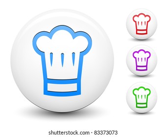 Chef Hat Icon on Round White Button Collection Original Illustration