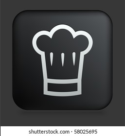 Chef Hat Icon on Square Black Internet Button Original Illustration