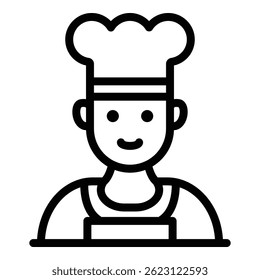 Chef en un icono de sombrero. Contorno de chef en un icono de Vector de sombrero para Diseño web aislado sobre fondo blanco