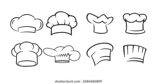 Chef Hat Icon Pack – Símbolos de Vector negro para cocinar y diseño de restaurantes