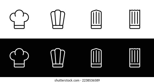 Juego de iconos de sombrero de chef. Colección de iconos de diseño plano aislada en fondo blanco y negro.