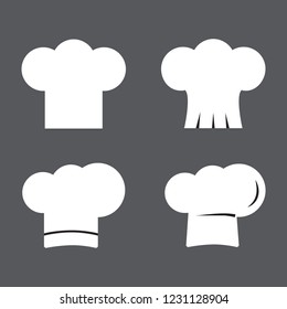 Chef hat icon set isolated on gray background. Chef hat icon in flat style. Template for app, label, logo, menu and web site. Creative design concept, vector illustration