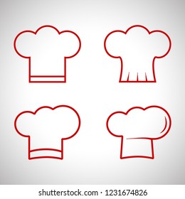 Chef hat icon set isolated on gray background. Collection of chef hat icon in flat style. Template for app, label, logo, menu and web site. Creative design concept, vector illustration