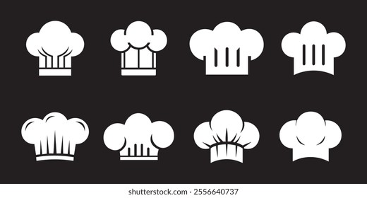 Chef hat icon set. Kitchen chef hat vector flat design. Chef hat isolated. Chef hat symbol.