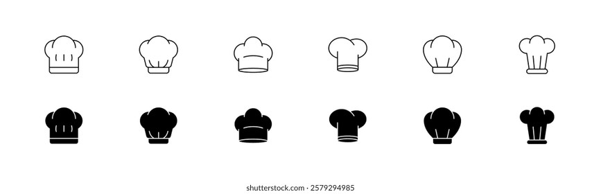 Chef hat icon set. Outline and glyph chef's hat icon vector