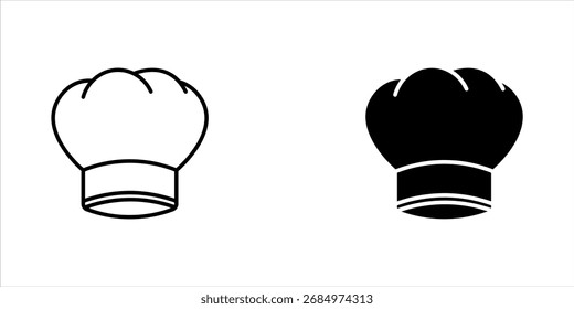 Conjunto de ícones de chapéu Chef. Ilustração do vetor do ícone de chapéu do chef do esboço e glifo