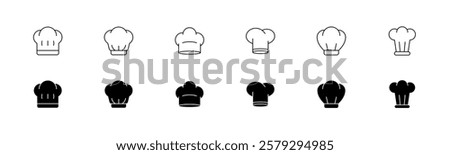 Chef hat icon set. Outline and glyph chef's hat icon vector