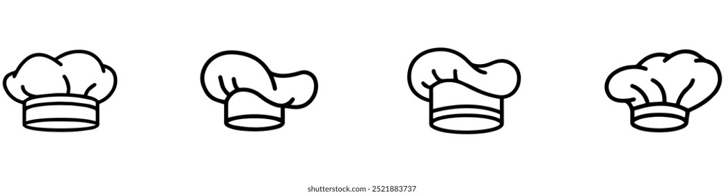 Conjunto de iconos de sombrero de chef. Letrero y símbolo del restaurante. Colección de icono de sombrero de chef en línea y estilo plano. Ilustración vectorial. EPS 10