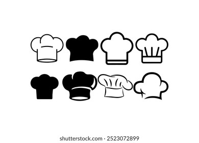 Ícone de chapéu Chef definido com vários estilos. Design de ilustração vetorial.