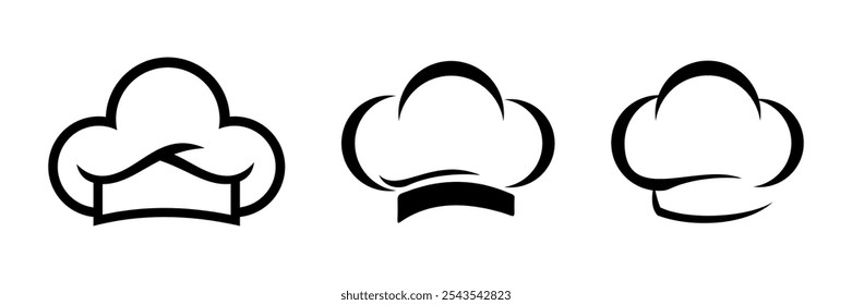 Chef hat icon set. Chef hat vector line illustration, chef hat silhouettes, kitchen silhouettes.