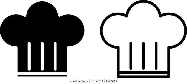 icono de sombrero de chef, signo o símbolo en glifo y estilo de línea aislado en fondo transparente. Ilustración del vector