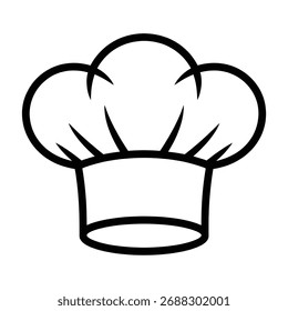 Icono de sombrero de chef: diseño simple de logotipo de contorno de tapa de cocina en blanco y negro