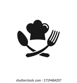 Chef hat icon with spoon and fork vector illustration. Restaurant symbol.