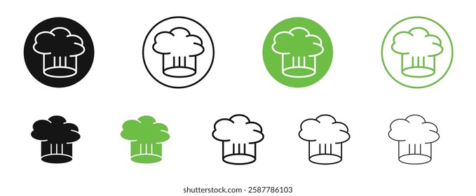 Chef hat icons in black and green colors collection