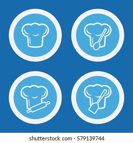 Chef Hat Icons In Blue Circles. Simple Vector Symbols