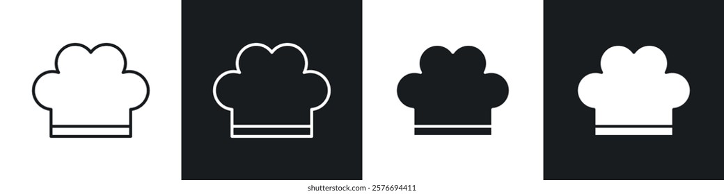 Chef hat icons collection in black and white solid and line style