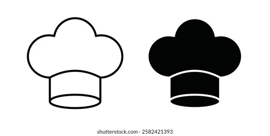 Chef hat icons pack vectors in black flat and strokes