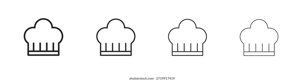 Iconos del sombrero del cocinero, sistema de iconos lineales. Iconos lineales negros de la palma