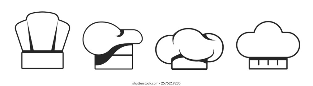 Chef hat icons set on transparent background. A chef's hat icon collection in line style
