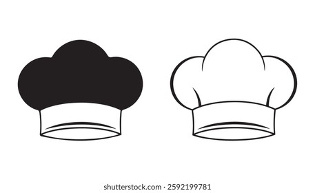 Chef Hat Icons, Solid and Outline Style on White Background. vector illustration