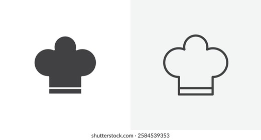 Chef hat icons vectors illustrations in black fill and liner versions