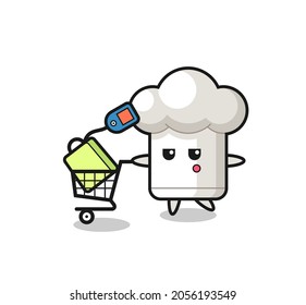 chef hat illustration cartoon with a shopping cart , cute style design for t shirt, sticker, logo element