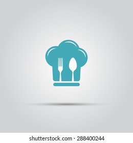 Chef hat inside which shown spoon and fork isolated vector icon