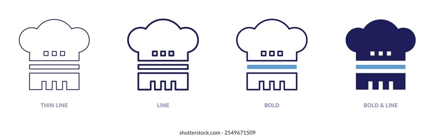 Chef hat kitchen icon in 4 different styles. Thin Line, Line, Bold, and Bold Line. Duotone style. Editable stroke.