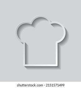 Chef hat, kitchen simple icon. Flat design. Paper style with shadow. Gray background.ai