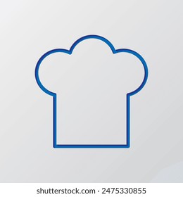 Chef hat, kitchen simple icon. Flat design. Paper cut design. Cutted blue symbol with shadow. Gray background.ai