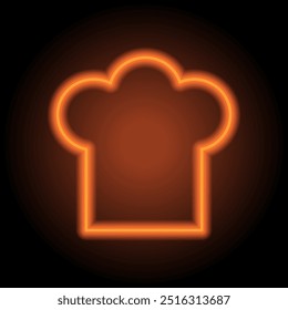 Chef hat, kitchen simple icon. Flat design. Orange neon on black background.ai